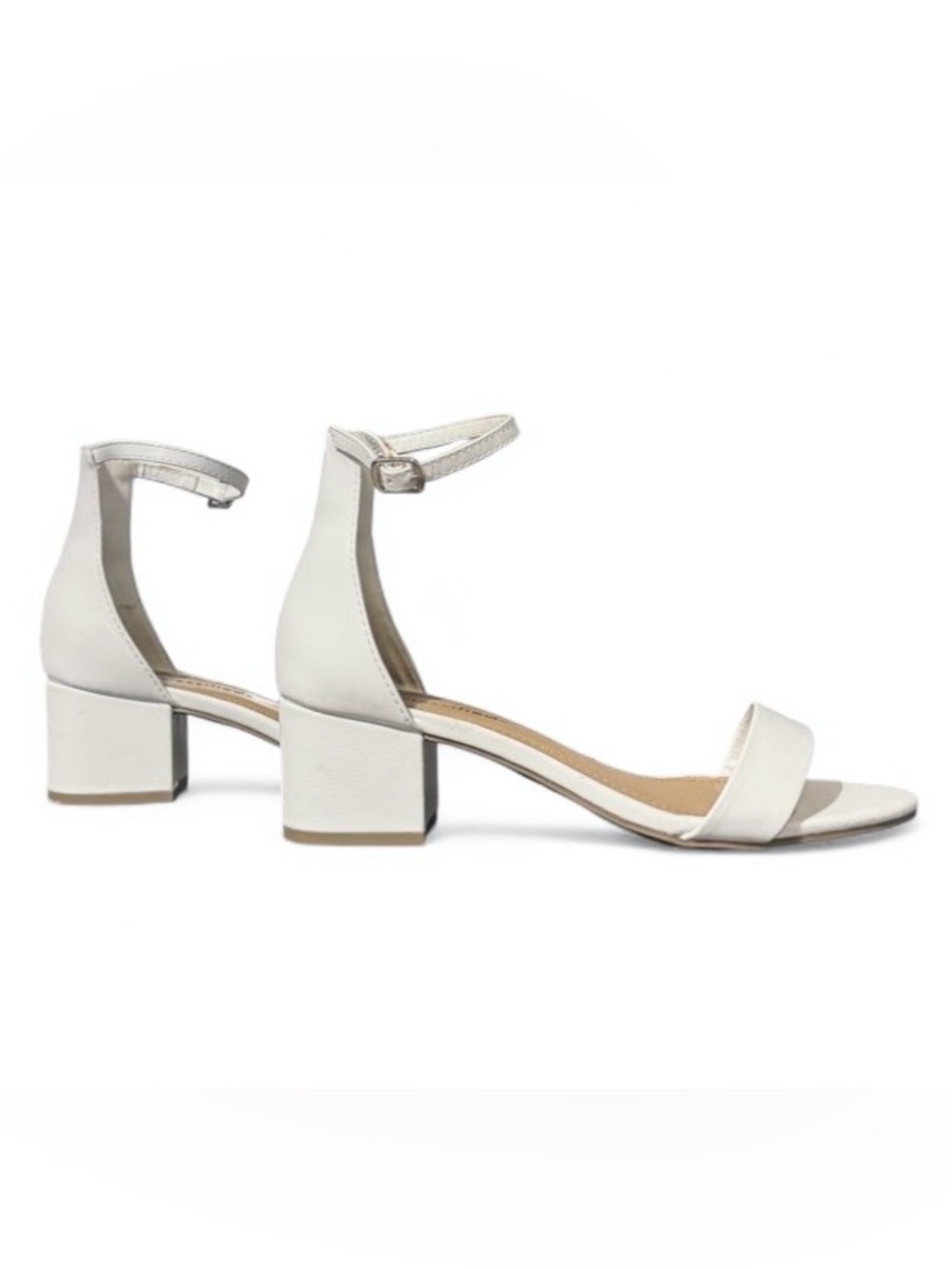 Cityclassified Cream Ankle-Strap Block Heel Sandals